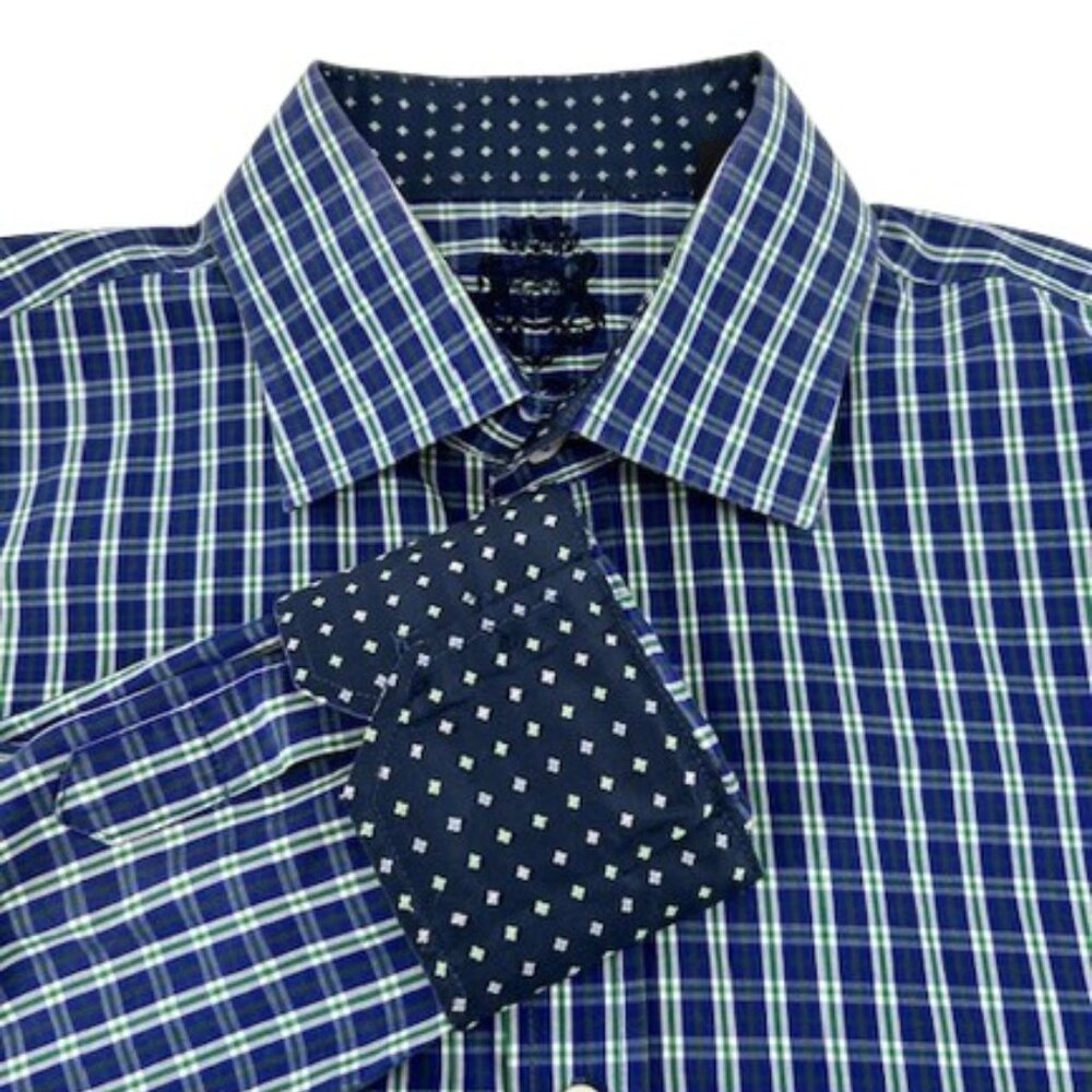 English Laundry Dress Shirt 17 34/35 Plaid Long Shirt Reverse Cuff